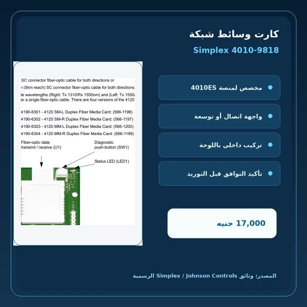 simplex 4010 9818 official features مميزات ومواصفات كارت وسائط شبكة Simplex 4010-9818